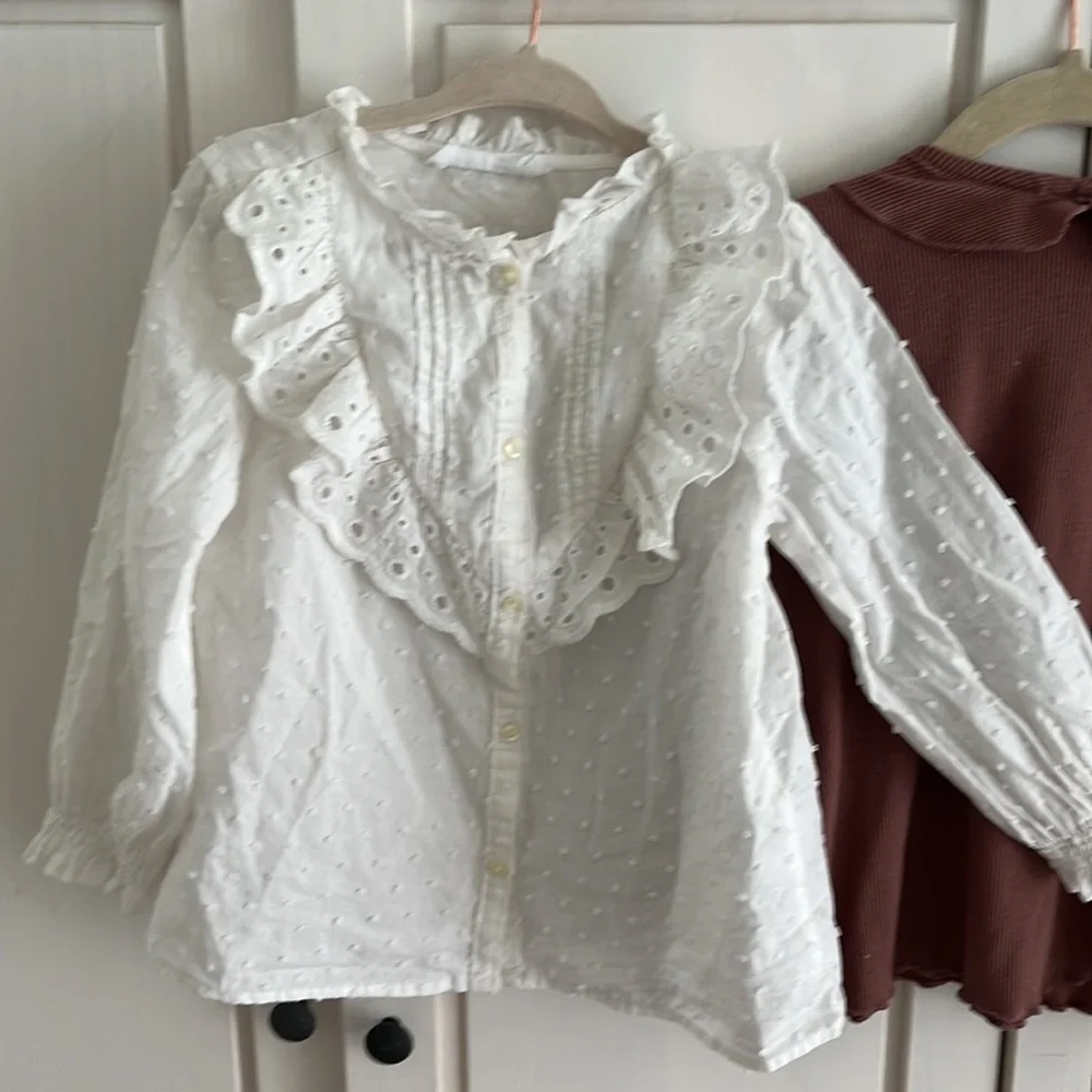Zara (VGUC) | 4-5 ruffle swiss dot blouse + collared ribbed long sleeve